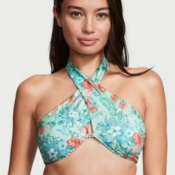 VS Wrap High neck halter bikini set XS Floral seaform green - Picture 1 of 5